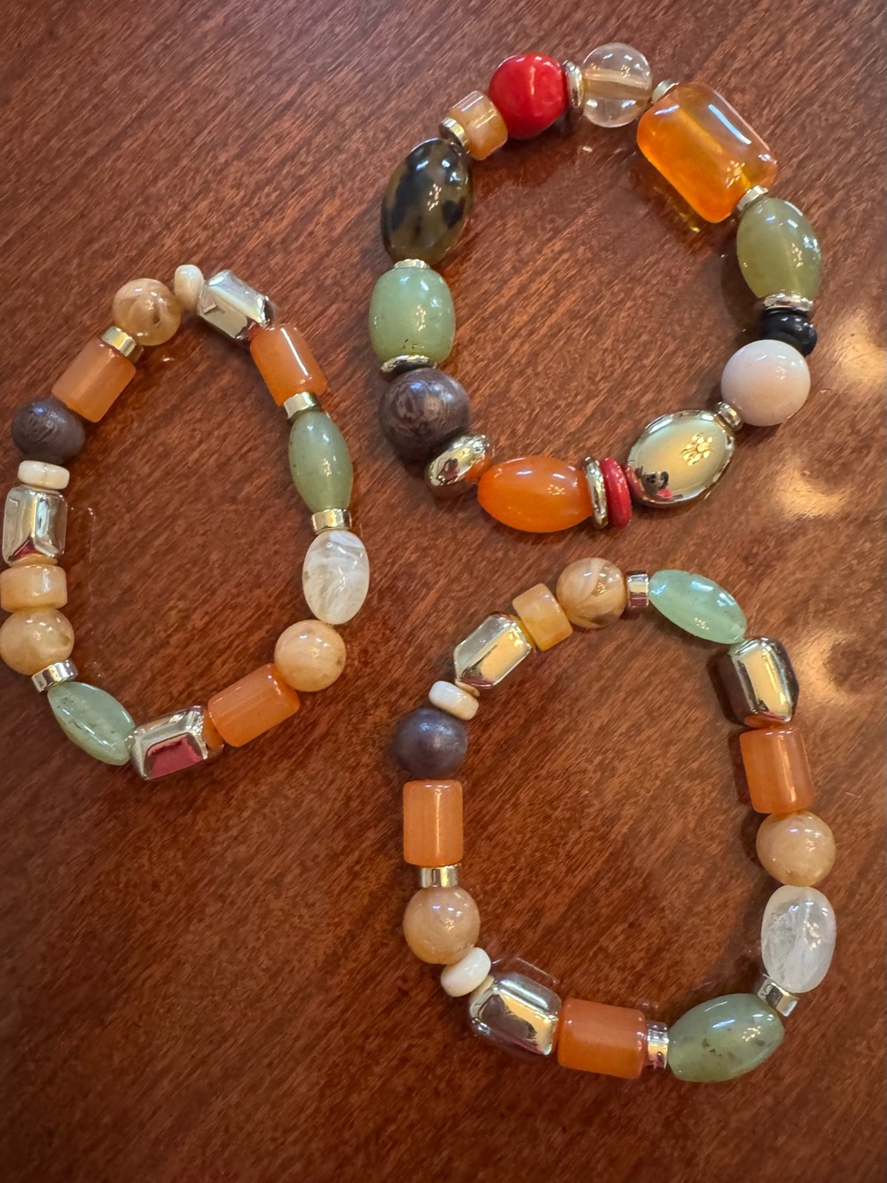 Chico's Multicolor Beaded Stretch Bracelet Trio  & Matching Clip Earrings